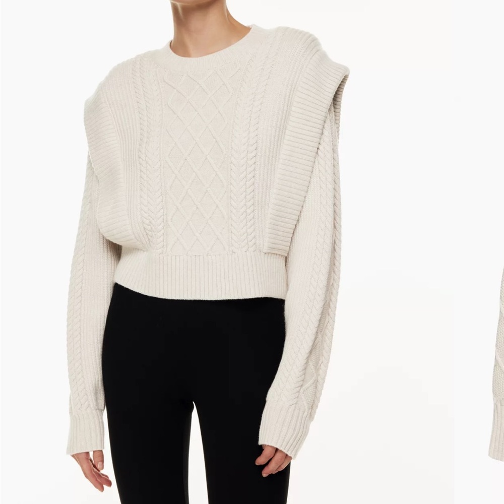 Aritzia Babaton Seek Merino Wool Cable Knit Coastal Cozy Sweater Sz XS
